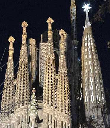 Christmas lights Sagrada Familia Virgin Tower
